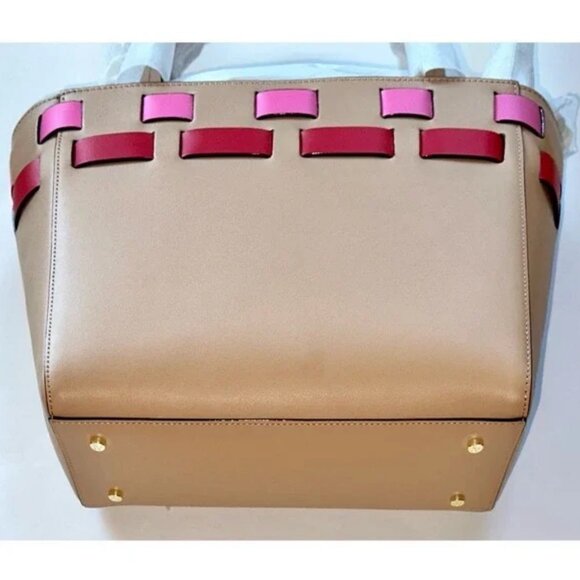 NWT Frances Valentine Henry Basketweave Tote: Natural (Tan, Pink, Red) Crossbody - Picture 9 of 9